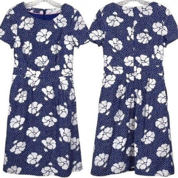 BODEN Sierra Textured Floral Polka Dot Dress Size 4 Blue White Short Sleeve EUC - Picture 15 of 16